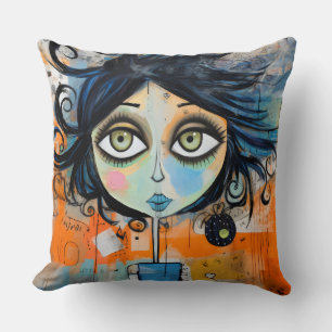 Coussin Julie Doodlewell, merveilleuse fille fantaisiste