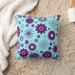 Coussin Jumbo bleu violet et bleu Aqua Floral