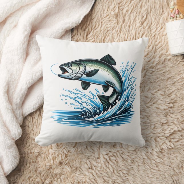 Coussin Jumping Salmon Splash Gift for Fisherman Art (Couverture)