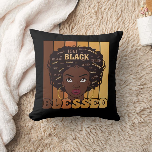Coussin Junetdix Melanin Black African American Girl (Couverture)