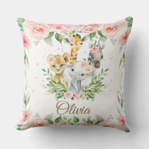Coussin Jungle Animal Safari rose Floral Girl Salle de soi