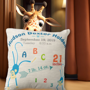 Coussin Jungle Baby Boy Nursery Birth Stat Monkey Cute