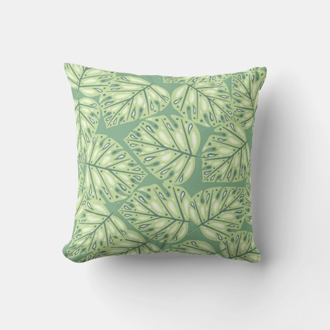 Coussin jungle botanique sans couture motif en vert pastel (Recto)