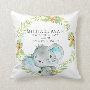 Coussin Jungle Boy Elephant Baby Birth Statistiques Coussi