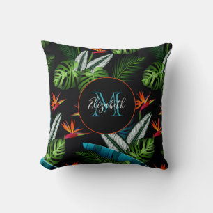 Coussin Jungle feuillage vert feuille safari noir