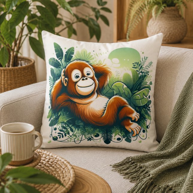 Coussin Jungle Harmony : Inspiré de l'orang-outan  (Jungle Harmony: Orangutan-Inspired Throw Pillow)