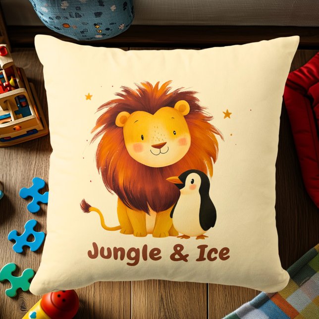 Coussin Jungle & Lion de glace & Manchot | Amis animaux am (Créateur téléchargé)