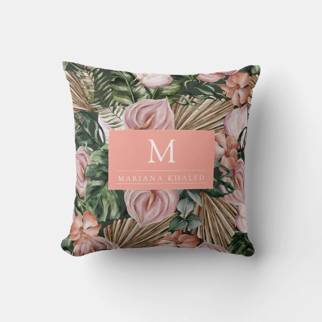 Coussin Jungle palmier feuille fleurs de la forêt tropical (Recto)