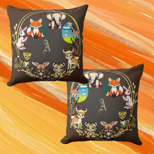 Coussin Jungle Safari Animal Kingdom Sombre Woods Monogram