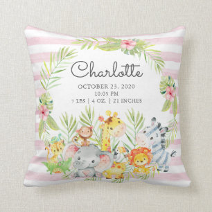 Coussin Jungle Safari Animals Girls Birth Stats