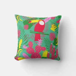 Coussin Jungle sauvage tropicale Paradise Toucan Aquarelle
