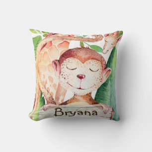 Coussin Jungle singe & Girafe Safari Chambre de Nursery