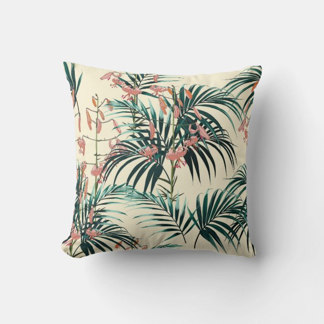 Coussin Jungle vintage : Vert foncé, Lys orange. (Recto)