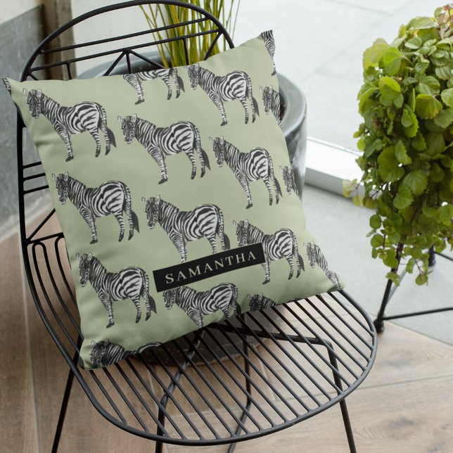 Coussin Jungle Zebra Wild Motif & Nom personnalisé (Créateur téléchargé)
