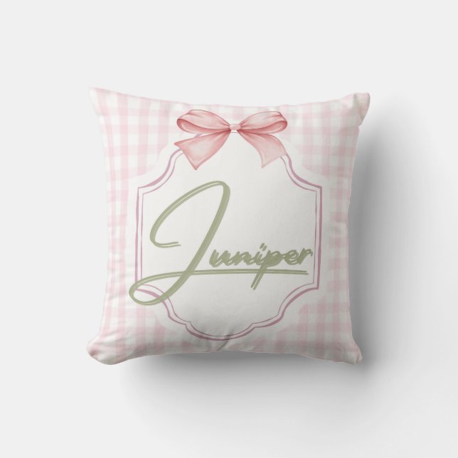Coussin Juniper personnalisée Baby Girl Nursery BowGingham (Recto)