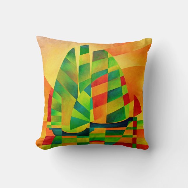 Coussin Junks chinois, coucher de soleil, voiles et ombres (Recto)