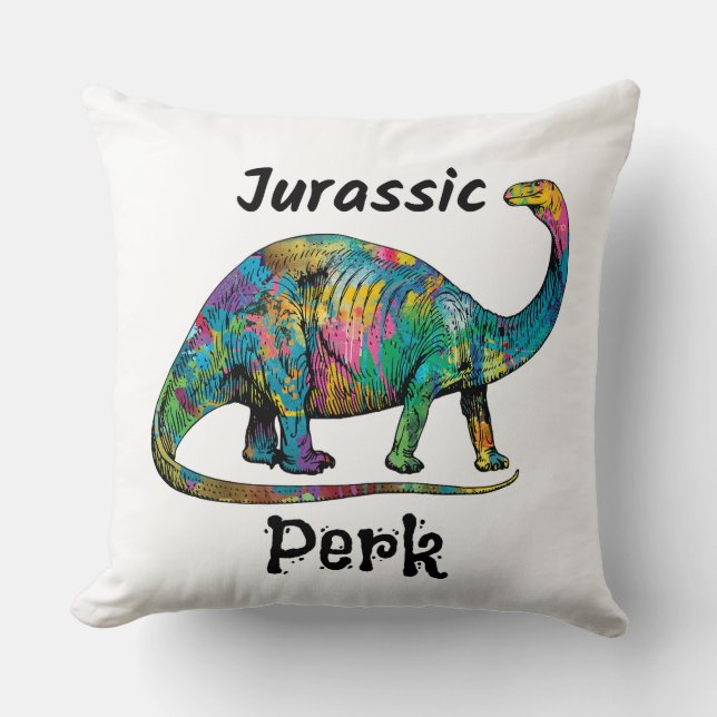 Coussin Jurassic Perk Dinosaure Coloré Blanc (Recto)