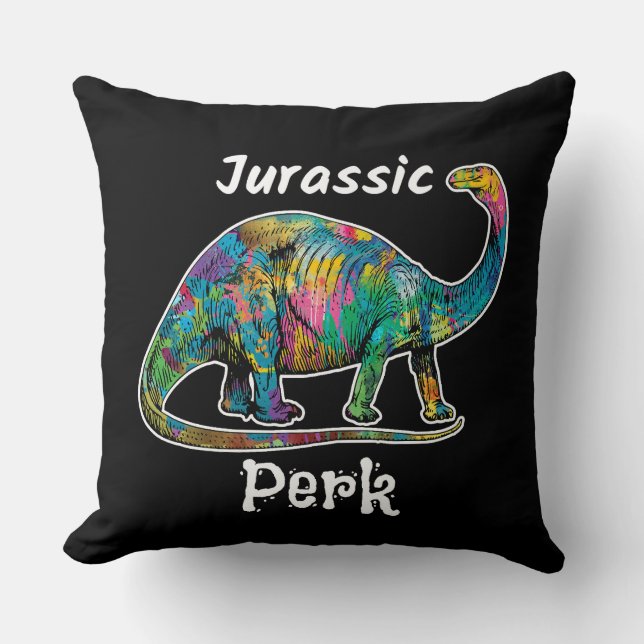 Coussin Jurassic Perk Dinosaure Coloré Noir (Recto)