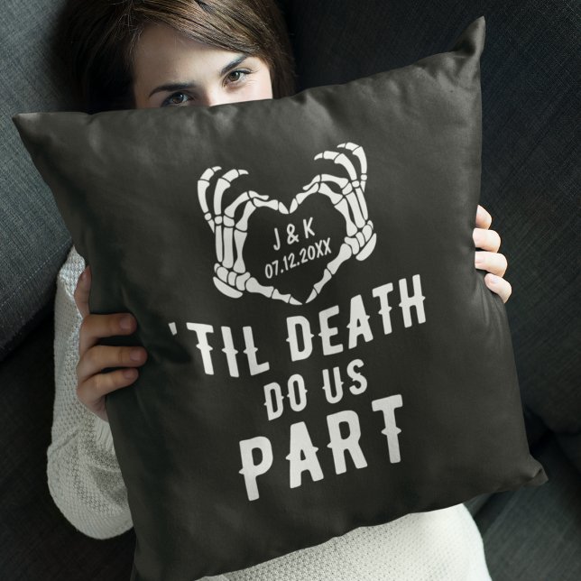 Coussin Jusqu'à ce que la mort nous sépare Initiales des j (Til Death Do Us Part Newlyweds Initials Wedding Throw Pillow
)