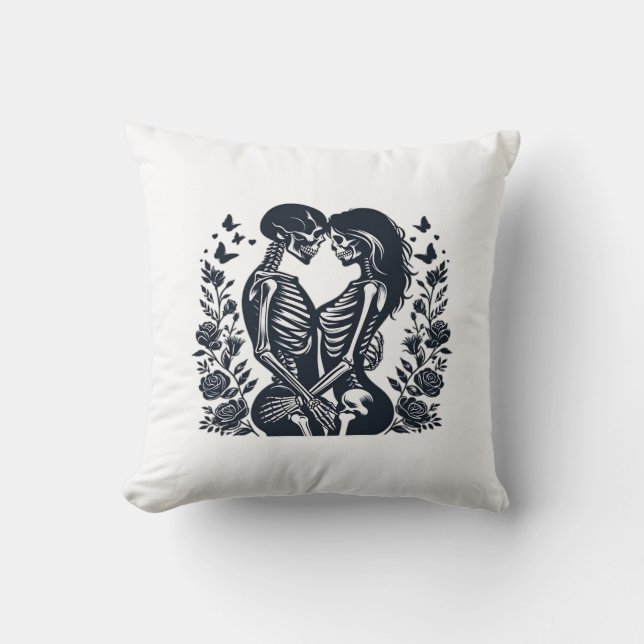 Coussin Jusqu'à la mort nous - Skeleton Couple Design Goth (Recto)