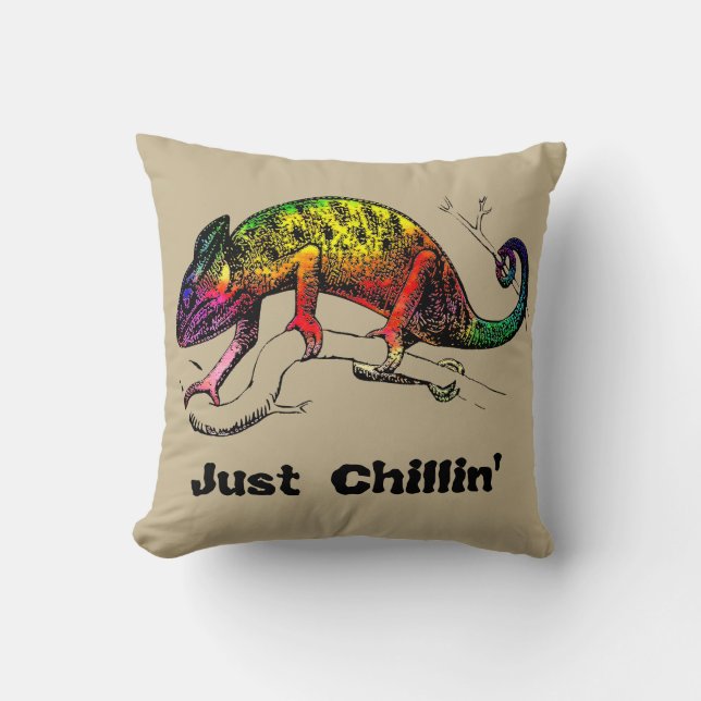 Coussin Just Chillin' - Rainbow Chameleon Lizard (Recto)