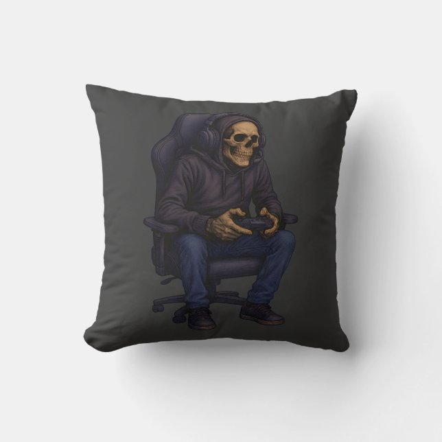Coussin Just One More Gamer Skeleton | Gaming Dark Humor (Recto)