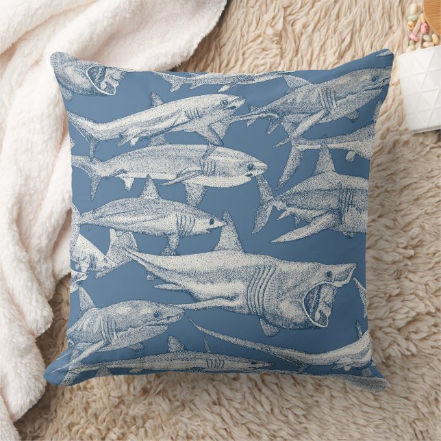 Coussin just sharks cobalt denim (Couverture)