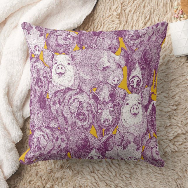 Coussin juste des cochons violet jaune (Couverture)