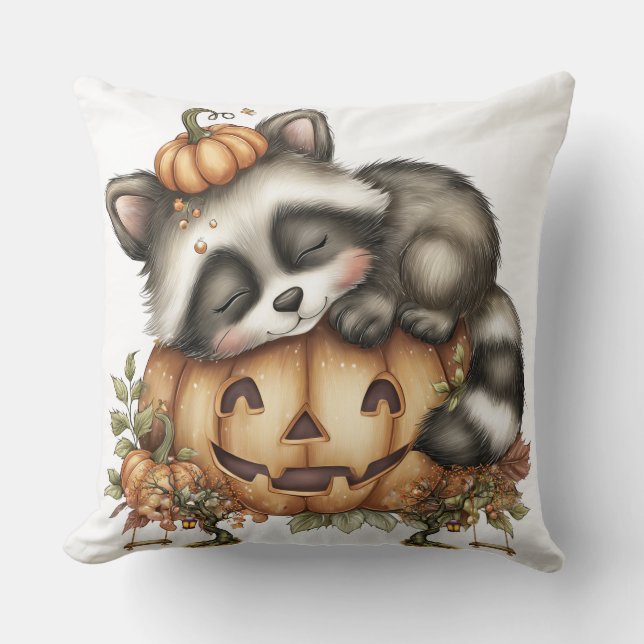 Coussin Juste en train de traîner, Raton laveur endormi (Recto)