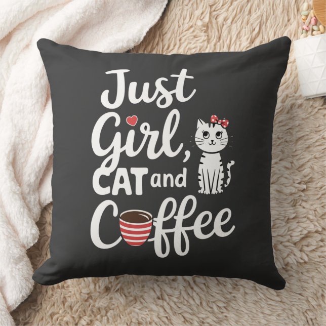 Coussin Juste Fille Chat Et Café (Couverture)