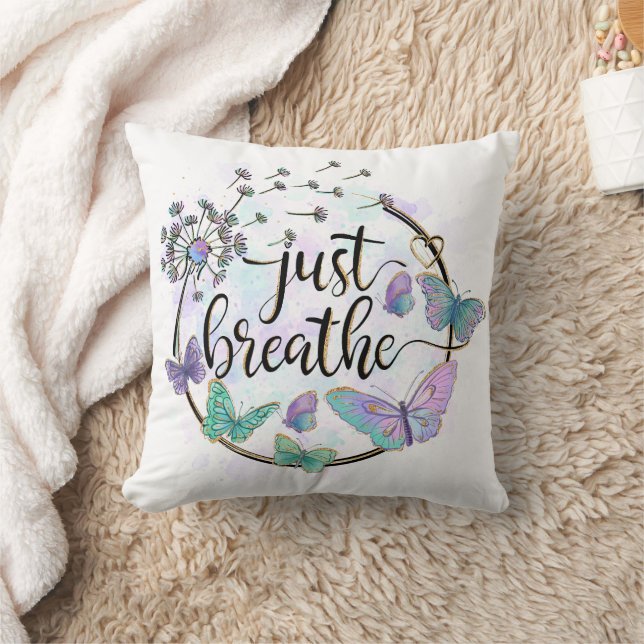 Coussin Juste Respirer Papillons Dandelions Self Care Yoga (Couverture)