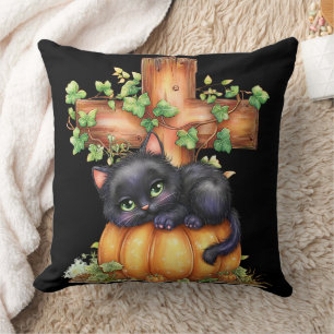 Coussin Juste traîner, Repos de chaton dans la citrouille