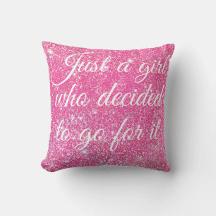 Coussin JUSTE UNE FILLE QUI A DÉCIDÉ Paillettes Rose Chaud