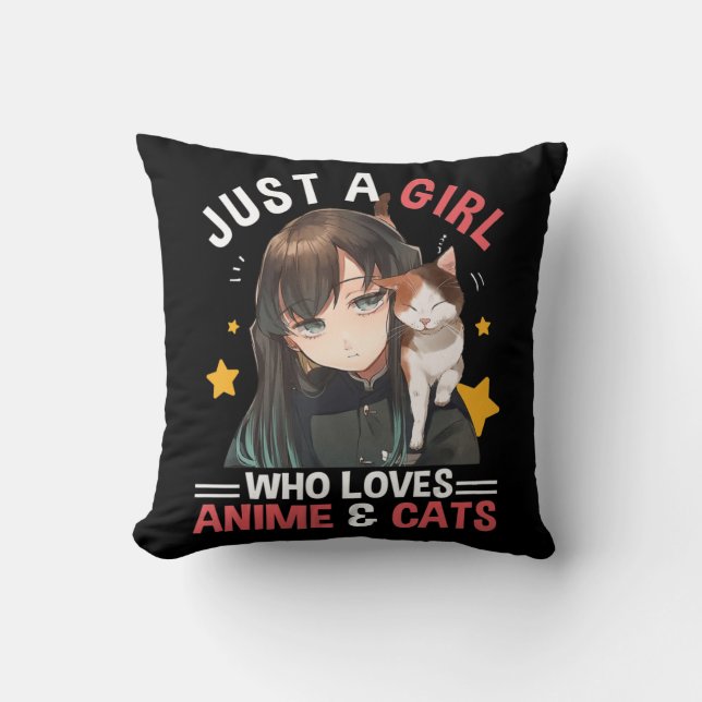 Coussin Juste Une Fille Qui Aime Anime & Chats Mignonnes C (Recto)