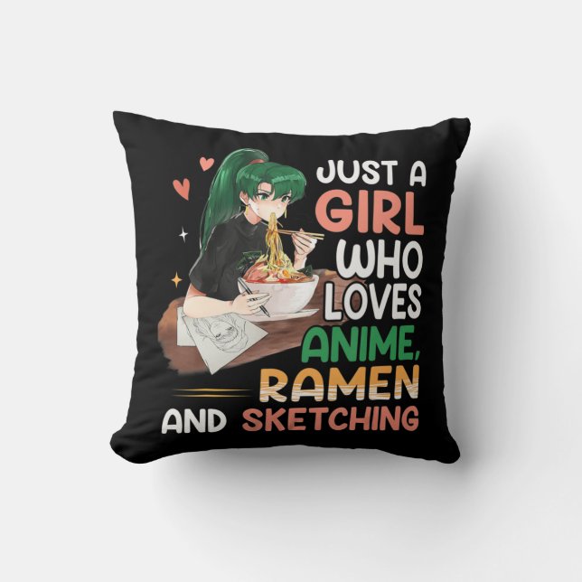 Coussin Juste Une Fille Qui Aime Anime Ramen Sketching Gir (Recto)