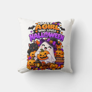 Coussin Juste une fille qui aime Halloween Mignon fantôme