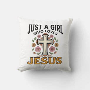 Coussin Juste une fille qui aime Jésus Floral Cross Shirt_