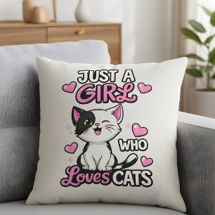 Coussin Juste une fille qui aime les chats Mignon noir et