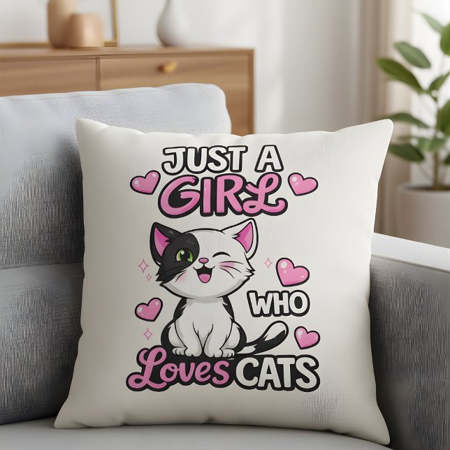 Coussin Juste une fille qui aime les chats Mignon noir et  (Créateur téléchargé)