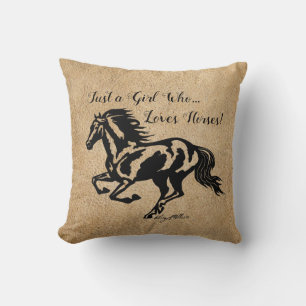 Coussin Juste une fille qui aime les chevaux, cheval lance