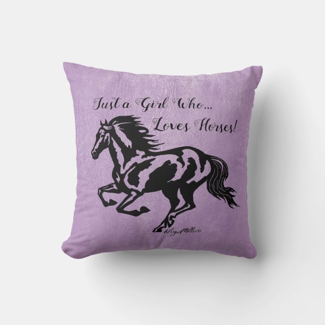 Coussin Juste une fille qui aime les chevaux, cheval lance (Recto)