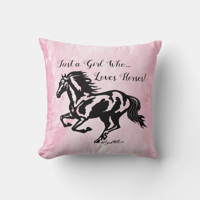 Coussin Juste une fille qui aime les chevaux, cheval lance (Recto)