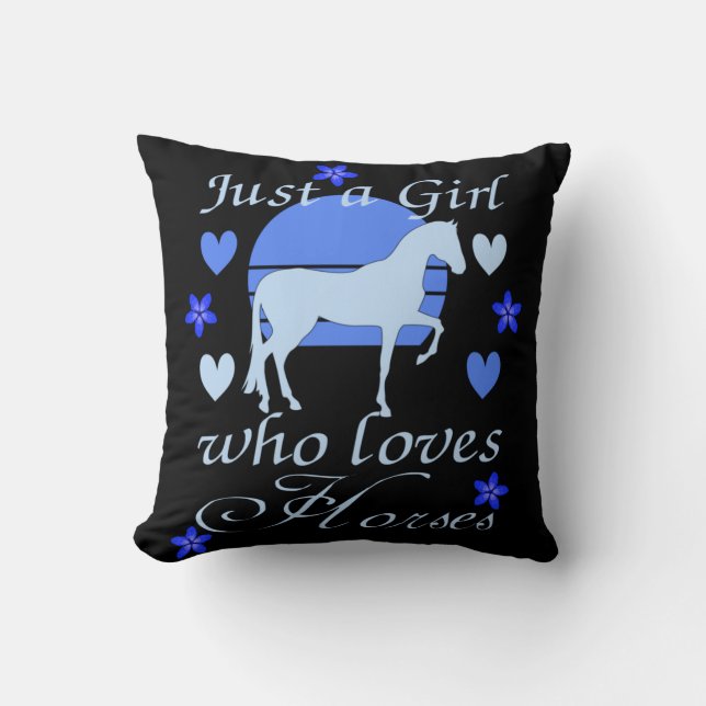 Coussin Juste une fille qui aime les chevaux en bleu (Recto)