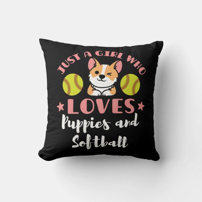 Coussin Juste une fille qui aime les chiots et le softball (Recto)