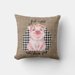 Coussin Juste une fille qui aime les cochons Décor maison