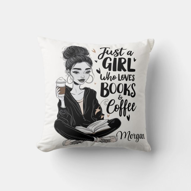 Coussin "Juste une fille qui aime les livres et le café" c (Recto)