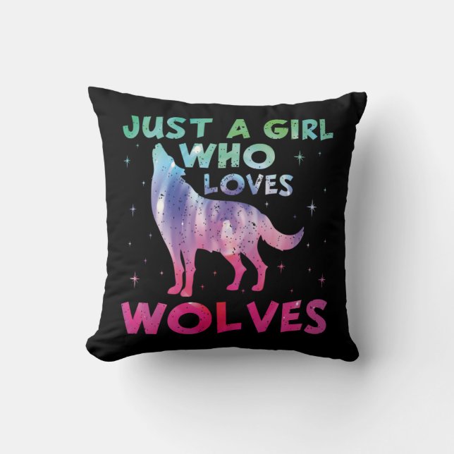 Coussin Juste une fille qui aime les loups aquarelle (Recto)