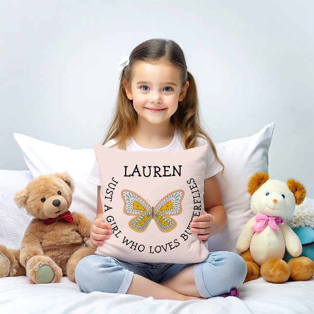 Coussin Juste une fille qui aime les papillons  (Créateur téléchargé)