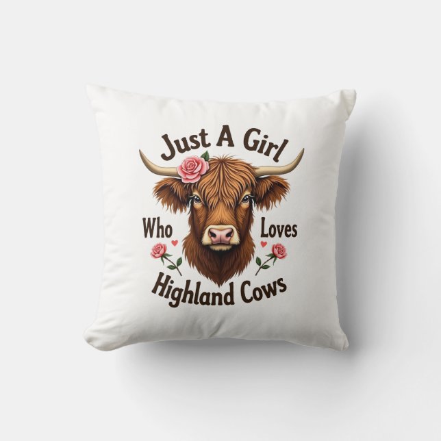 Coussin Juste Une Fille Qui Aime Les Vaches Highland Flora (Recto)