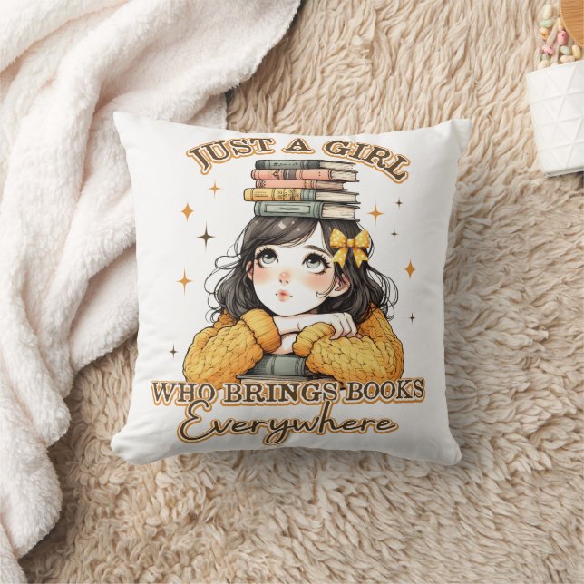 Coussin Juste une fille qui apporte des livres partout (Couverture)